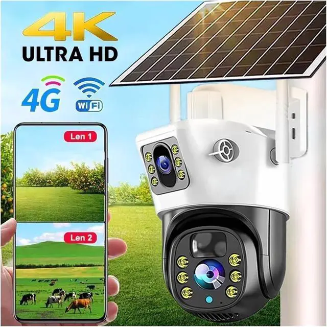 Alt view image 2 of 7 - 8MP 4K Dual Lens Solar Outdoor Security Surveillance IP Camera