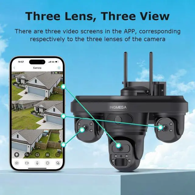 Alt view image 4 of 7 - Solar Security Camera Outdoor Wireless, 9MP 3-Lens AOV 24/7 Recording PTZ, 14W Solar Panel&20100mAh Battery, 4G Cellular LTE, Color Night Vision, AI Auto Tracking, 2-Way Audio, IP66, Ubox Pro