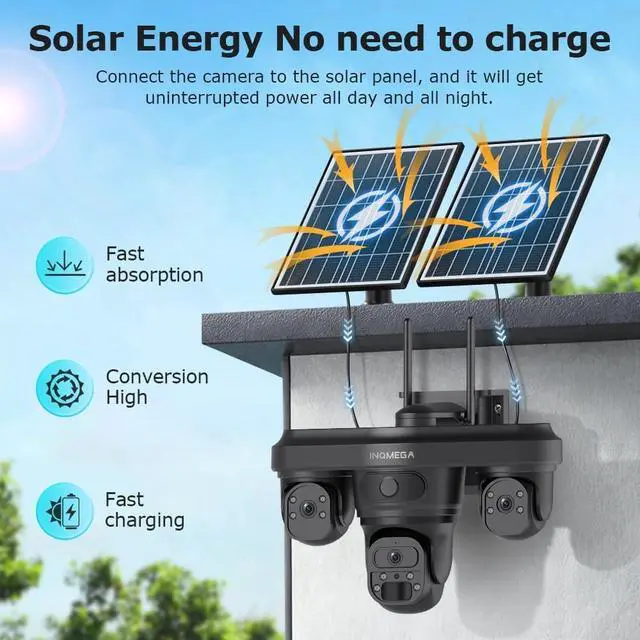Alt view image 6 of 7 - Solar Security Camera Outdoor Wireless, 9MP 3-Lens AOV 24/7 Recording PTZ, 14W Solar Panel&20100mAh Battery, 4G Cellular LTE, Color Night Vision, AI Auto Tracking, 2-Way Audio, IP66, Ubox Pro