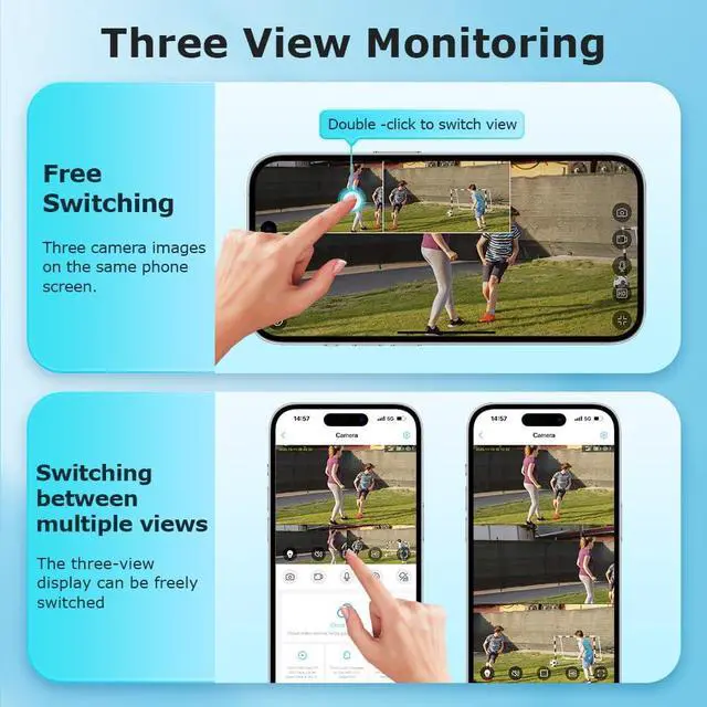 Alt view image 5 of 7 - Solar Security Camera Outdoor Wireless, 9MP 3-Lens AOV 24/7 Recording PTZ, 14W Solar Panel&20100mAh Battery, 4G Cellular LTE, Color Night Vision, AI Auto Tracking, 2-Way Audio, IP66, Ubox Pro