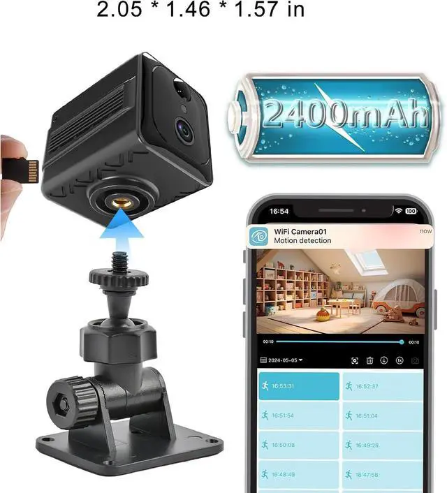 Alt view image 2 of 7 - WiFi Spy Hidden Camera Wireless 4K Small Nanny Cam Indoor Security Video Camera with 120 Days Standby Battery Life Phone APP Motion Detection Night for Home use