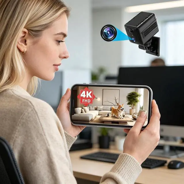 Alt view image 7 of 7 - WiFi Spy Hidden Camera Wireless 4K Small Nanny Cam Indoor Security Video Camera with 120 Days Standby Battery Life Phone APP Motion Detection Night for Home use