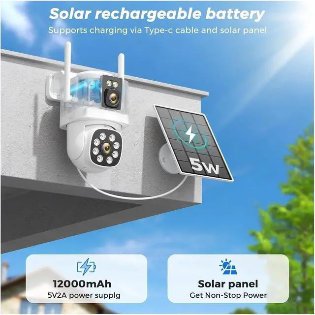 Alt view image 5 of 7 - 8MP 4G Dual Lens Solar Outdoor Security Surveillance IP Camera
