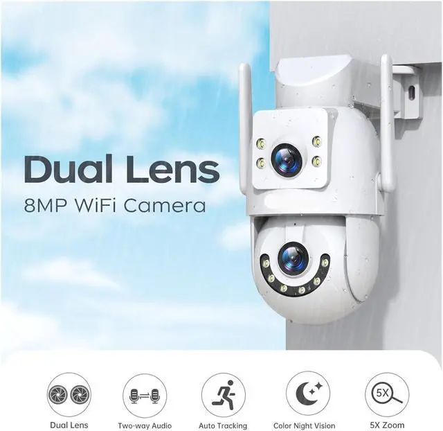 Alt view image 2 of 6 - 8MP WiFi PTZ Outdoor Security Camera Dual Screen Surveillance IP Camera
