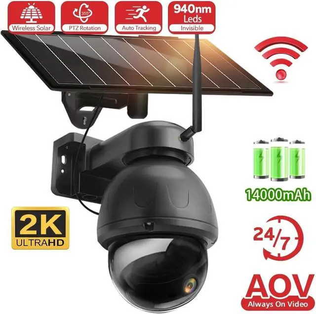 Alt view image 2 of 7 - AOV WiFi Solar PTZ Outdoor Security Camera 2K 3MP Metal Housing Cam