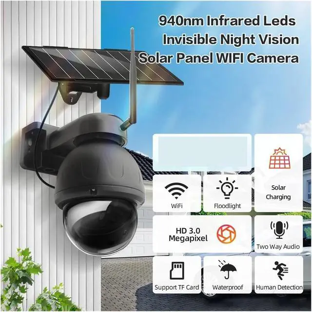 Alt view image 3 of 7 - AOV WiFi Solar PTZ Outdoor Security Camera 2K 3MP Metal Housing Cam