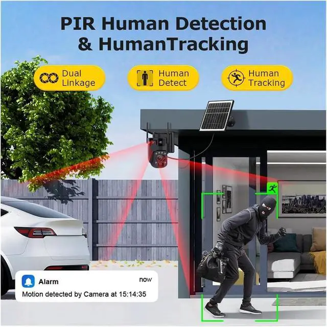 Alt view image 5 of 7 - 4K Dual Screen Solar PTZ Outdoor Security Surveillance Camera