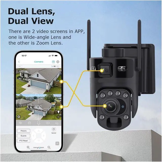Alt view image 4 of 7 - 4K Dual Screen Solar PTZ Outdoor Security Surveillance Camera