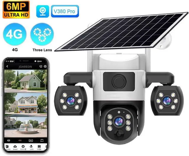 Alt view image 4 of 7 - 6MP 4G WiFi Solar Outdoor PTZ Camera Triple Lens Security Surveillance Camera