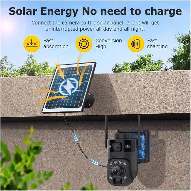 Alt view image 7 of 7 - 4K Dual Screen Solar PTZ Outdoor Security Surveillance Camera