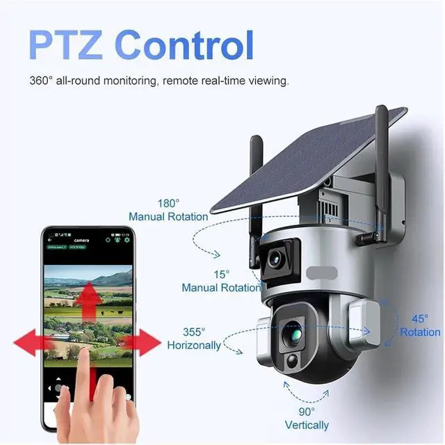 Alt view image 5 of 7 - 8MP 4K Dual Lens Solar Outdoor PTZ Security IP Camera