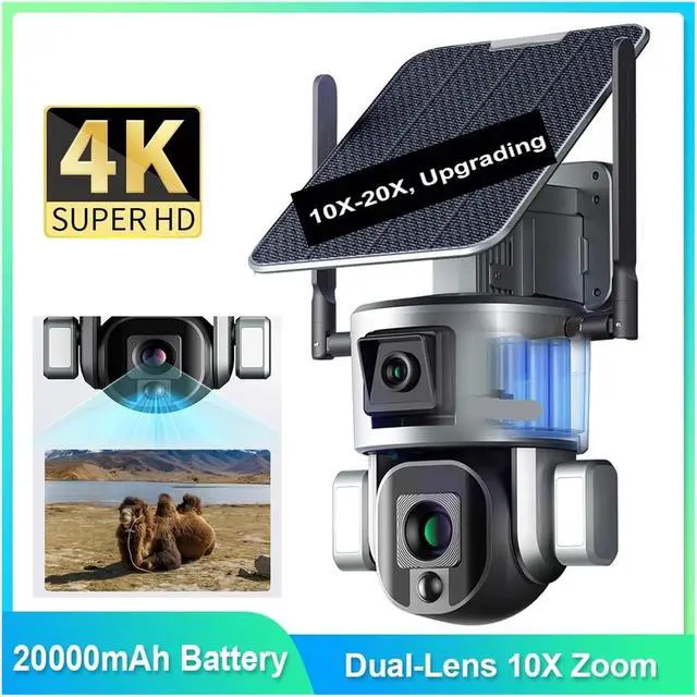 Alt view image 3 of 7 - 8MP 4K Dual Lens Solar Outdoor PTZ Security IP Camera
