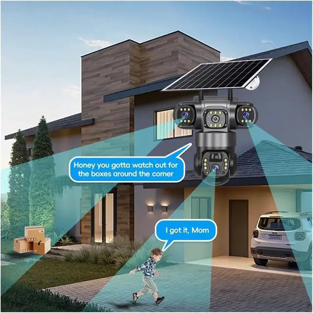 Alt view image 5 of 6 - 4G Solar PTZ Outdoor Security Device 3 Lens Three Screens PIR Human Detection Battery Powered Surveillance Equipment(4G Camera 128G)