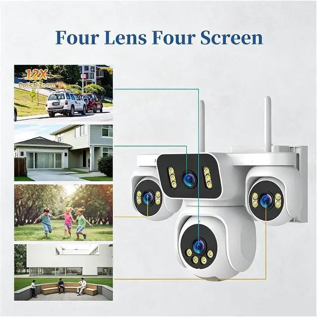Alt view image 2 of 7 - 20MP Four Screen 4G AOV Solar Outdoor PTZ Security Camera
