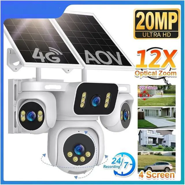 Alt view image 7 of 7 - 20MP Four Screen 4G AOV Solar Outdoor PTZ Security Camera