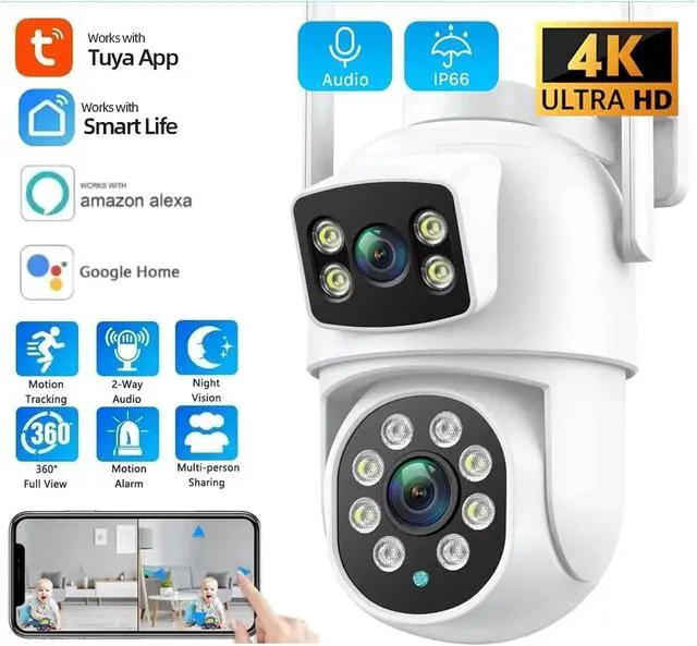 Alt view image 2 of 6 - 8MP Dual Lens Tuya WiFi PTZ Outdoor Security Camera