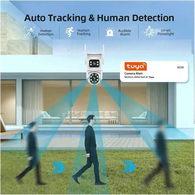 Alt view image 3 of 6 - 8MP 4K WiFi Outdoor PTZ Security Device Dual Lens Dual Screen Auto Tracking ONVIF Compatible(US,8MP NO SD Card)