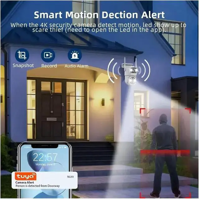 Alt view image 4 of 6 - 8MP 4K WiFi Outdoor PTZ Security Device Dual Lens Dual Screen Auto Tracking ONVIF Compatible(US,8MP NO SD Card)