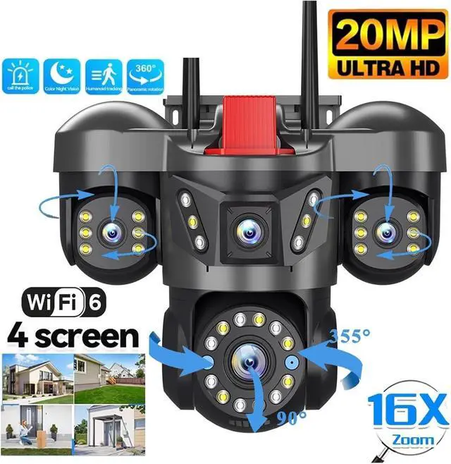 Alt view image 7 of 7 - 20MP 4 Lens 4 Screen WiFi Outdoor PTZ Security Camera