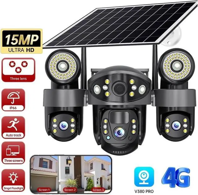 Alt view image 2 of 7 - V380 PTZ Solar 4G Outdoor Street Light CCTV Security Camera