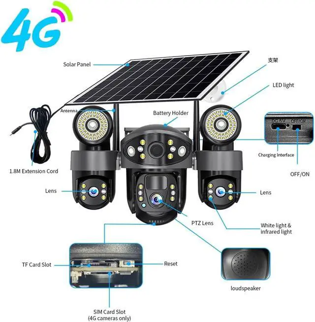 Alt view image 7 of 7 - V380 PTZ Solar 4G Outdoor Street Light CCTV Security Camera