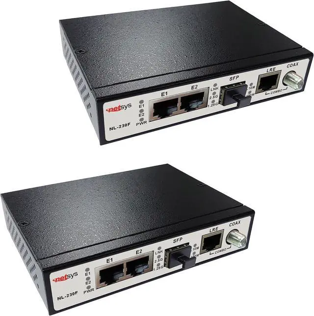 Main image of Long Reach Ethernet Extender Kit (2 Units Included) Over Coax or Cat5/6, Up to 200 Mbps, Up to 2,624 ft / 800m (NL-230FKIT)