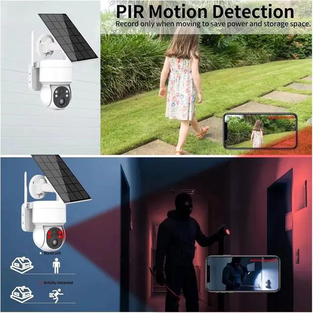 Alt view image 6 of 6 - 4MP Solar PTZ WiFi Security Camera Outdoor, Color Night Vision, Two-Way Audio PIR AI Detection Waterproof Surveillance Cam Gift