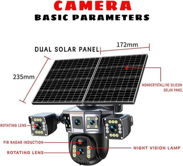 Alt view image 3 of 6 - 3 Lens Five Screen 4G Solar PTZ Outdoor Security IP Camera