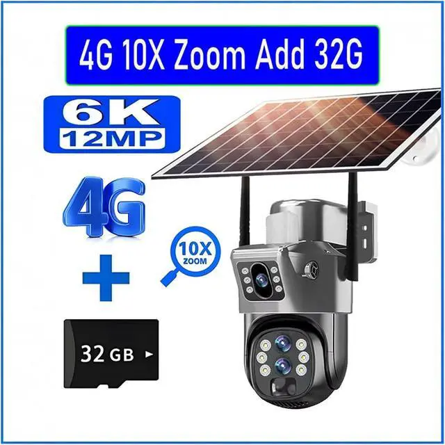 Alt view image 2 of 7 - 12MP Three Lens 4G Solar Outdoor PTZ Security Camera