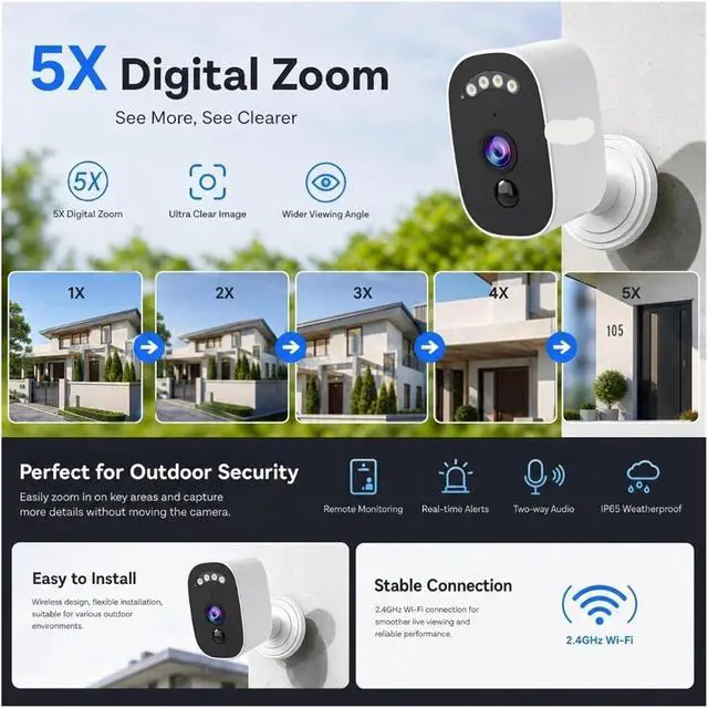 Alt view image 5 of 6 - Battery WiFi Outdoor Bullet Wireless Security IP Camera