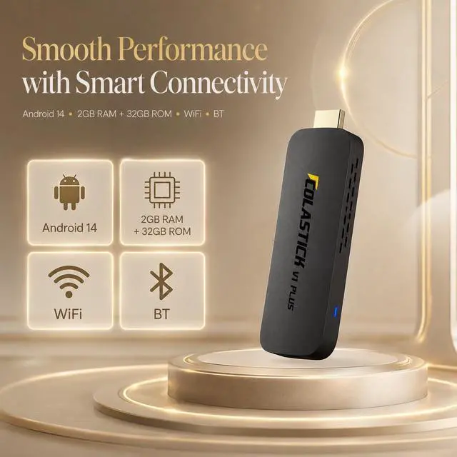 Alt view image 2 of 6 - COLASTICK V1 Plus, Network Connectivity Device, WiFi, 2GB RAM 32GB ROM, Android 14, Power Cord and User Manual, Remote Control