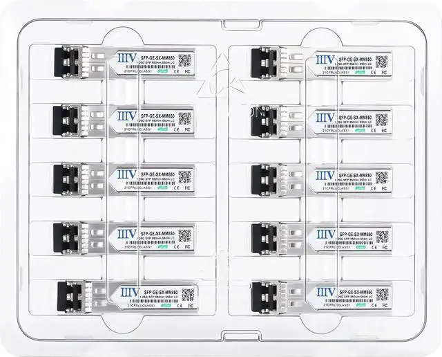 Main image of 1.25G SFP 1000Base-SX LC Multimode Transceiver, Optical Fiber Module, 850nm MMF, 550m, Compatible with Cisco GLC-SX-MMD, Ubiquiti UniFi UF-MM-1G, Meraki and More (10 Pack)