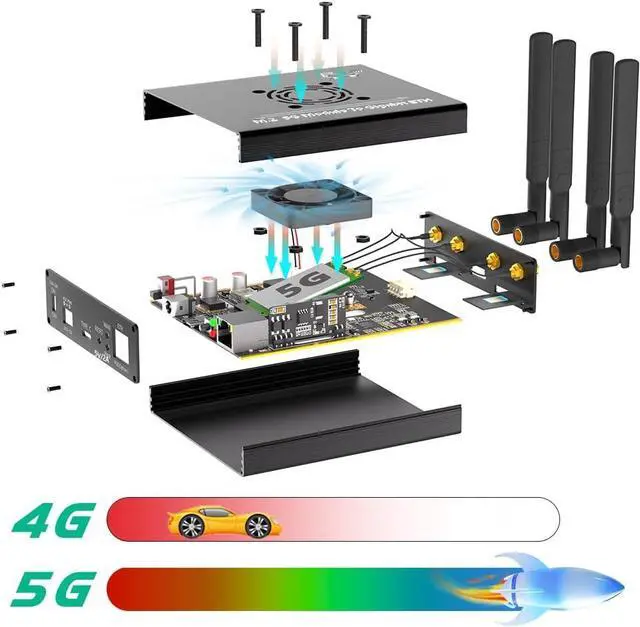 Alt view image 7 of 7 - NGFF(M.2) 4G/5G Module to Type C Adapter with POE Module and Dual SIM Card Slot and RJ45 Port, Realtek RTL8125BG Controller