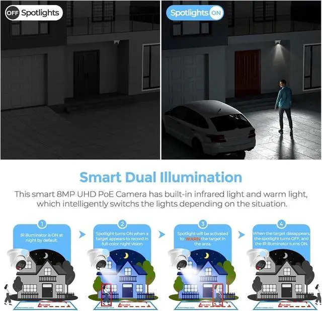 Alt view image 4 of 7 - 8MP 4K Full Color Outdoor IP Camera MIC Black White