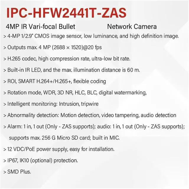 Alt view image 3 of 7 - Vari-Focal Bullet Network IP Camera HFW2441T-ZAS