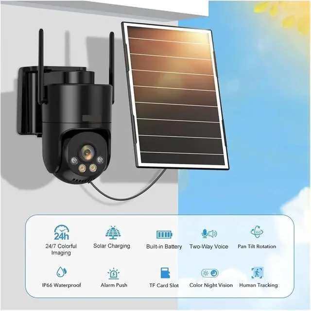 Alt view image 3 of 7 - Solar Battery WiFi PTZ Outdoor Wireless CCTV Security Camera