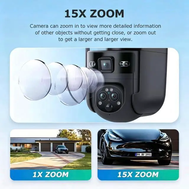 Alt view image 4 of 7 - 3-Lens Dual View Solar Security Camera Wireless Outdoor, 15X Zoom PTZ Surveillance Camera, Color IR Night Vision, PIR Human Tracking, Two-Way Audio, for Outdoor Security Monitoring camera1