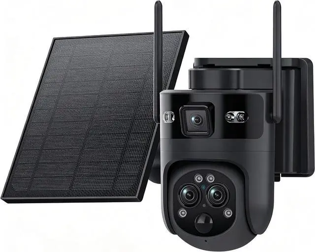 Main image of 3-Lens Dual View Solar Security Camera Wireless Outdoor, 15X Zoom PTZ Surveillance Camera, Color IR Night Vision, PIR Human Tracking, Two-Way Audio, for Outdoor Security Monitoring camera1