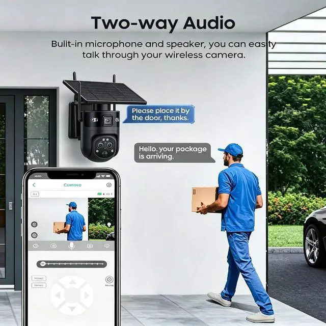 Alt view image 6 of 7 - 3-Lens Dual View Solar Security Camera Wireless Outdoor, 15X Zoom PTZ Surveillance Camera, Color IR Night Vision, PIR Human Tracking, Two-Way Audio, for Outdoor Security Monitoring camera1