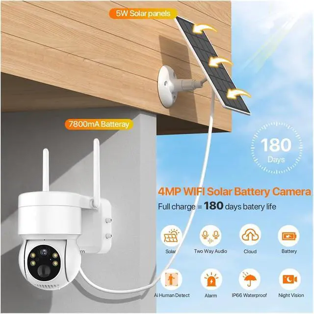 Alt view image 4 of 7 - 4MP WiFi PTZ Solar Battery Powered Outdoor IP Camera