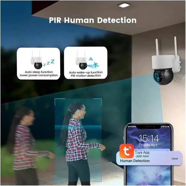 Alt view image 4 of 6 - 5MP Full HD Solar Security Camera Outdoor WiFi Battery Powered PTZ IP65 Waterproof Remote Surveillance Cam