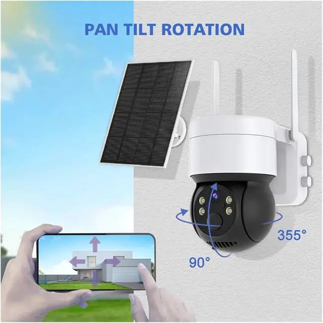 Alt view image 3 of 6 - 3MP Solar Battery WiFi Security Camera Outdoor, IP65 Waterproof, 2-Way Audio Color Night Vision Wireless Surveillance Cam