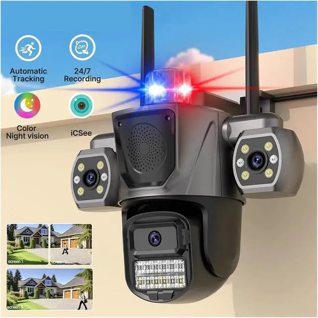 Alt view image 2 of 6 - Three Lens Triple Screen WiFi Outdoor IP Security CCTV Camera