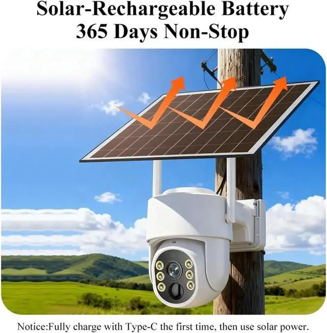 Alt view image 3 of 7 - 4K WiFi Solar PTZ IP Outdoor Security Surveillance Camera