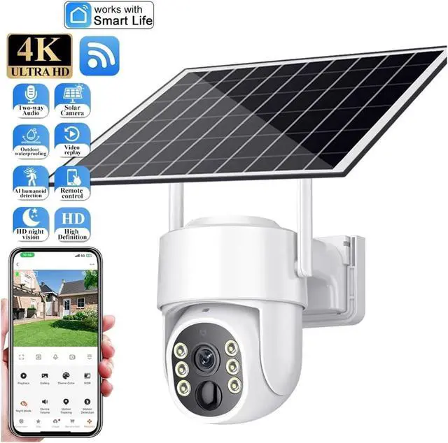 Alt view image 2 of 7 - 4K WiFi Solar PTZ IP Outdoor Security Surveillance Camera