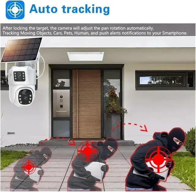 Alt view image 5 of 7 - 8MP 4K Dual Lens Solar PTZ Outdoor Security Camera