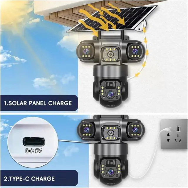 Alt view image 5 of 7 - V380 Pro 3 Lens 3 Screen Solar 4G PTZ Outdoor IP Camera
