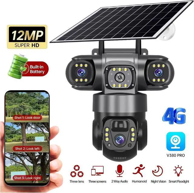 Alt view image 2 of 7 - V380 Pro 3 Lens 3 Screen Solar 4G PTZ Outdoor IP Camera