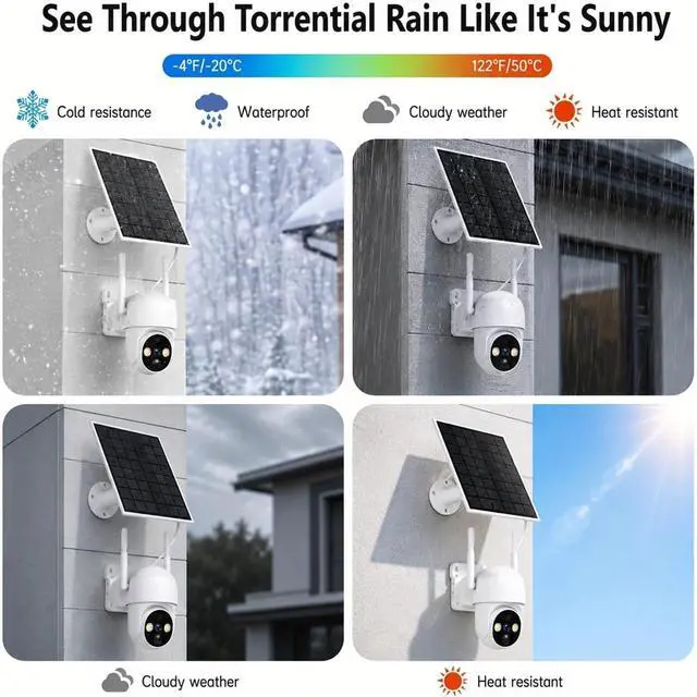 Alt view image 3 of 6 - 3MP Pan Tilt Solar Security Camera with 355° Rotation, 6000mAh Battery, Full Color Night Vision, PIR Detection, IP65 Waterproof