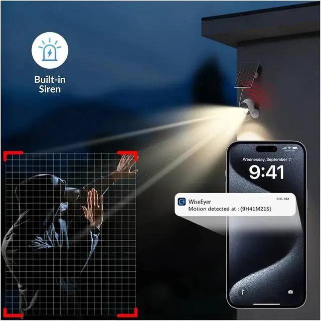 Alt view image 6 of 6 - 2K Solar Outdoor Security Cam, Waterproof WiFi Battery Powered Surveillance Device with Two Way Audio